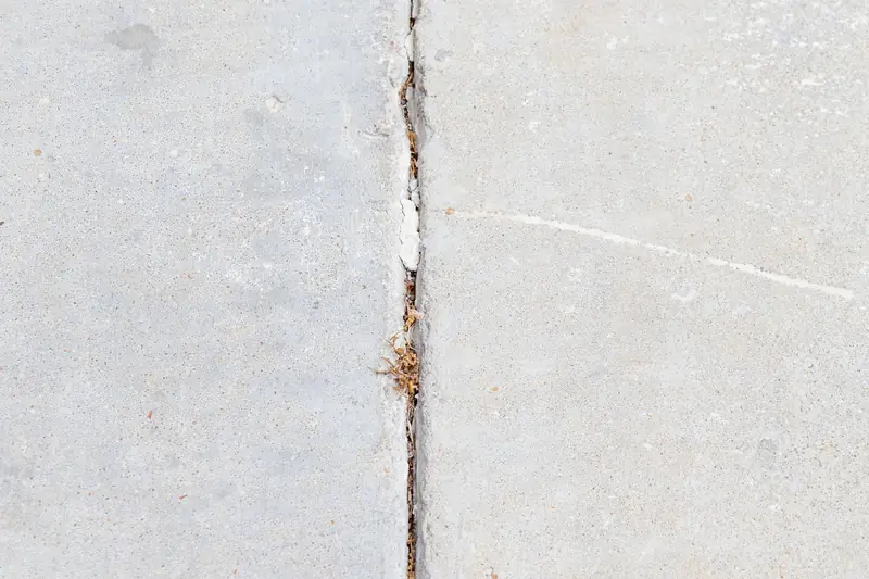 Separated joint between two concrete slabs where one panel has settled